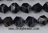 CAG9982 15.5 inches 8mm faceted nuggets black line agate beads