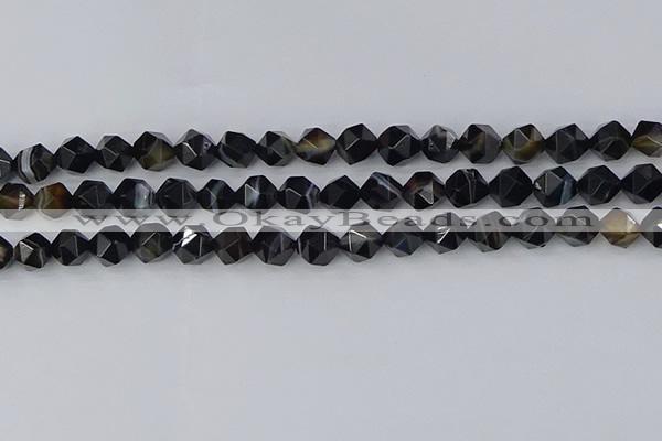 CAG9982 15.5 inches 8mm faceted nuggets black line agate beads