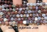 CAG9987 15.5 inches 6mm faceted nuggets red lightning agate beads