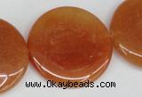 CAJ168 15.5 inches 30mm flat round red aventurine jade beads