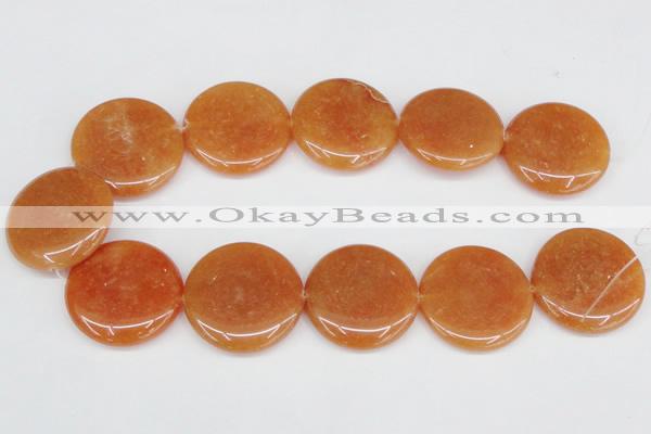 CAJ169 15.5 inches 35mm flat round red aventurine jade beads