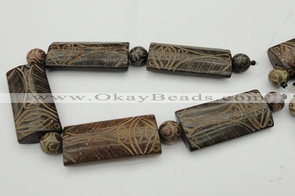 CAL14 14.5 inches 28*60mm carved rectangle agalmatolite beads