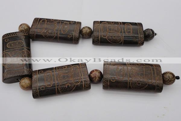 CAL15 14.5 inches 30*60mm carved rectangle agalmatolite beads