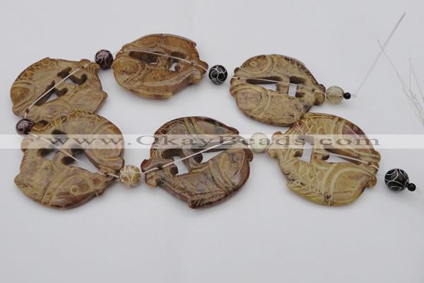 CAL30 14.5 inches 54*56mm carved fish agalmatolite beads