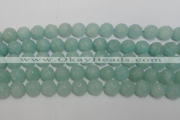 CAM1126 15.5 inches 16mm carved round amazonite beads wholesale