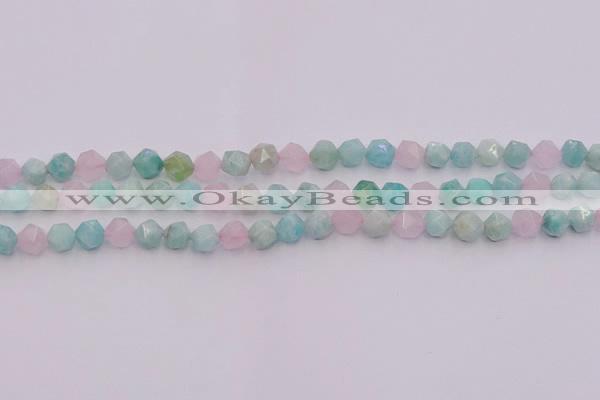 CAM1441 15.5 inches 6mm faceted nuggets amazonite & rose quartz beads