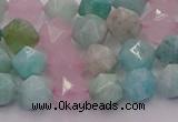 CAM1442 15.5 inches 8mm faceted nuggets amazonite & rose quartz beads