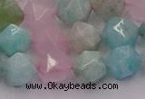 CAM1444 15.5 inches 12mm faceted nuggets amazonite & rose quartz beads