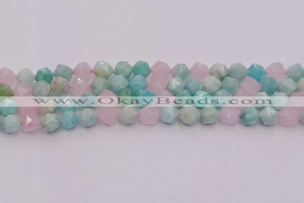 CAM1444 15.5 inches 12mm faceted nuggets amazonite & rose quartz beads