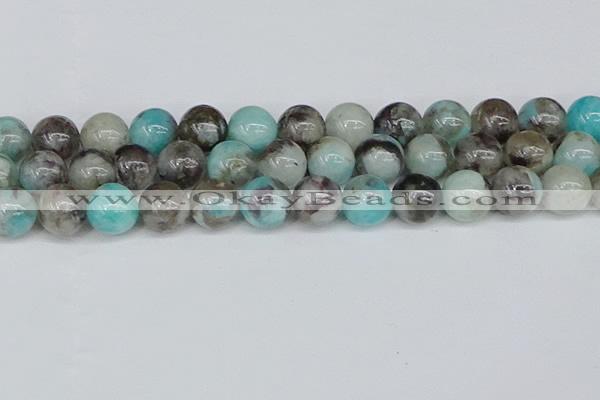 CAM1485 15.5 inches 14mm round Madagascar black amazonite beads