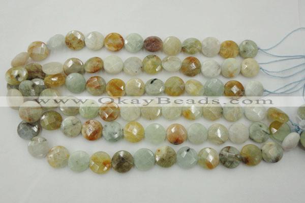 CAQ368 15.5 inches 15mm faceted coin natural aquamarine beads