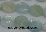 CAQ569 15.5 inches 9mm faceted coin natural aquamarine beads