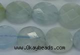 CAQ570 15.5 inches 11mm faceted coin natural aquamarine beads