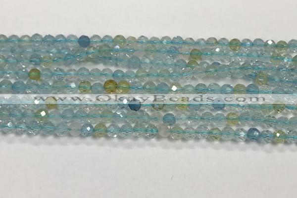 CAQ883 15.5 inches 3.5mm faceted round tiny aquamarine beads