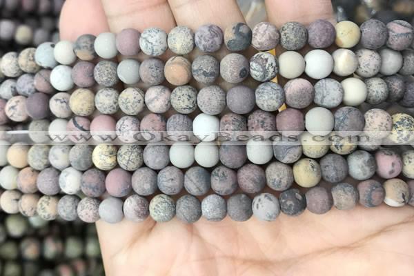 CAR370 15.5 inches 4mm round matte artistic jasper beads wholesale