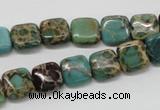 CAT5018 15.5 inches 10*10mm square natural aqua terra jasper beads