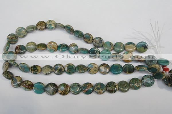 CAT5030 15.5 inches 14mm flat round natural aqua terra jasper beads