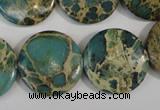 CAT5032 15.5 inches 22mm flat round natural aqua terra jasper beads