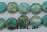 CAT84 15.5 inches 14mm flat round dyed natural aqua terra jasper beads