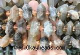 CBBS149 Centre drilled 8*20mm - 14*30mm hexahedral prism sunstone beads  CBBS149 Centre drilled 8*20mm - 14*30mm hexahedral prism sunstone beads