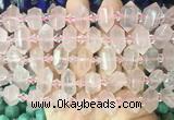 CBBS192 Centre drilled 7*16mm - 11*25mm hexahedral prism rose quartz beads wholesale CBBS192 Centre drilled 7*16mm - 11*25mm hexahedral prism rose quartz beads wholesale