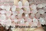 CBBS208 Top drilled 7*16mm - 11*25mm hexahedral prism rose quartz beads wholesale CBBS208 Top drilled 7*16mm - 11*25mm hexahedral prism rose quartz beads wholesale