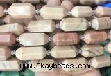 CBBS25 15 inches 11*25mm - 14*28mm hexahedral prism pink jasper beads