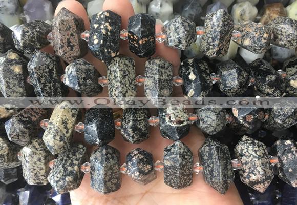 CBBS37 15 inches 12*25mm - 14*28mm hexahedral prism red snowflake obsidian beads