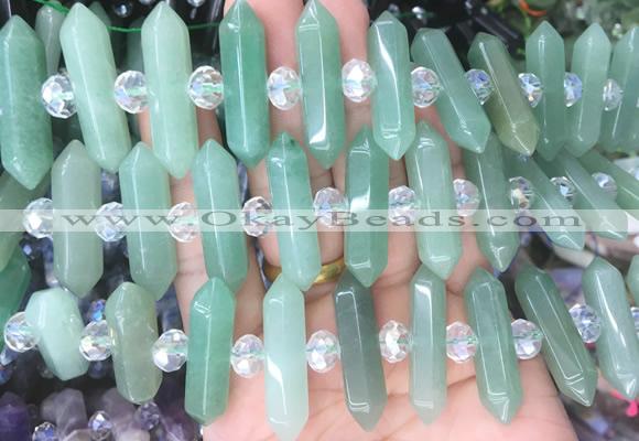 CBBS69 15 inches 8*30mm - 9*33mm hexahedral prism green aventurine beads