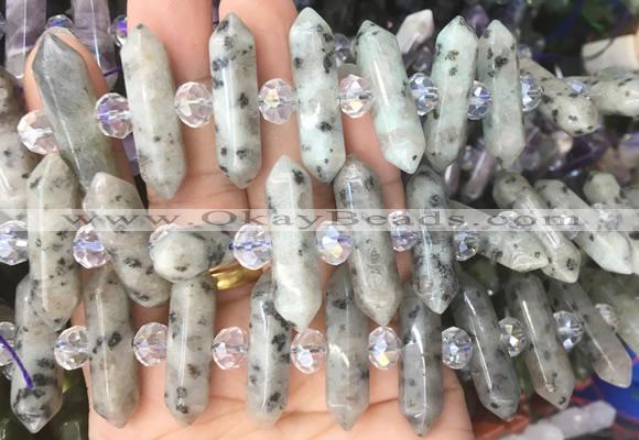 CBBS81 15 inches 8*30mm - 9*33mm hexahedral prism kiwi jasper beads