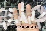 CBBS85 15 inches 8*30mm - 8*32mm hexahedral prism rose quartz beads