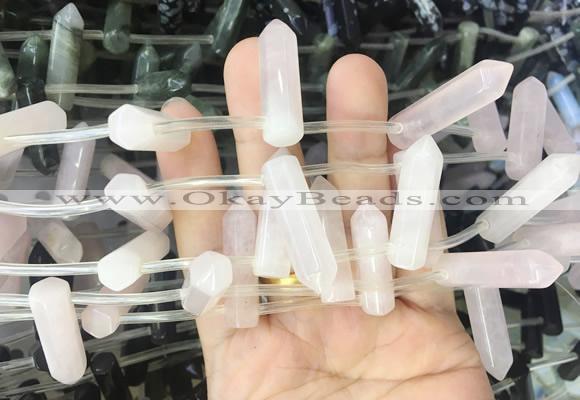 CBBS85 15 inches 8*30mm - 8*32mm hexahedral prism rose quartz beads