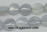 CBC33 15.5 inches 14mm flat round blue chalcedony beads wholesale