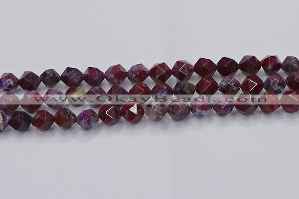 CBD385 15.5 inches 10mm faceted nuggets brecciated jasper beads