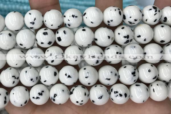 CBJ749 15.5 inches 12mm dalmatian round jade gemstone beads wholesale