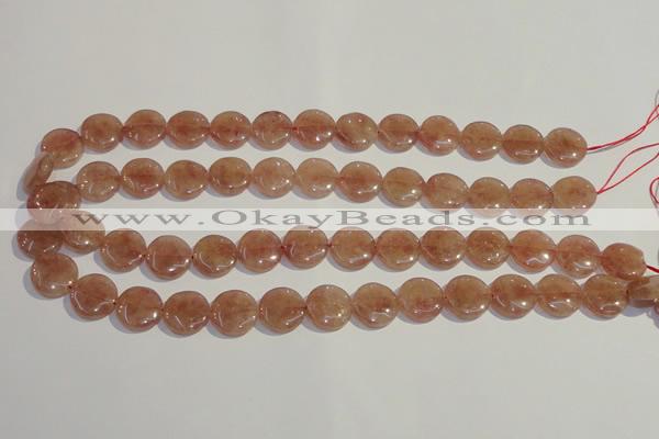 CBQ17 15.5 inches 14mm flat round strawberry quartz beads wholesale