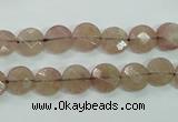 CBQ240 15.5 inches 8mm faceted coin strawberry quartz beads