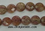 CBQ241 15.5 inches 10mm faceted coin strawberry quartz beads