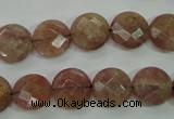 CBQ242 15.5 inches 12mm faceted coin strawberry quartz beads