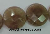 CBQ246 15.5 inches 25mm faceted coin strawberry quartz beads