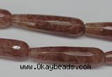 CBQ276 15.5 inches 10*40mm faceted teardrop strawberry quartz beads