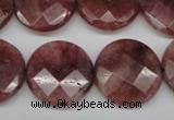 CBQ281 15.5 inches 20mm faceted coin strawberry quartz beads