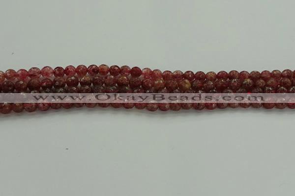 CBQ330 15.5 inches 4mm faceted round strawberry quartz beads