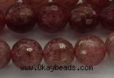 CBQ333 15.5 inches 10mm faceted round strawberry quartz beads