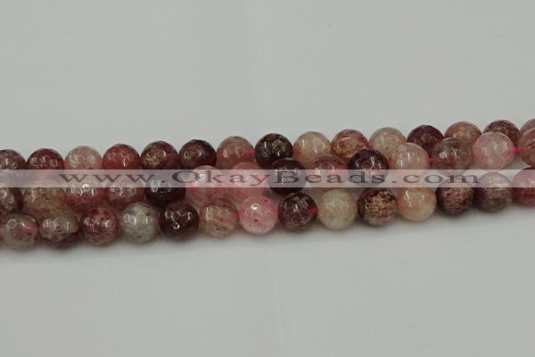 CBQ414 15.5 inches 12mm faceted round strawberry quartz beads