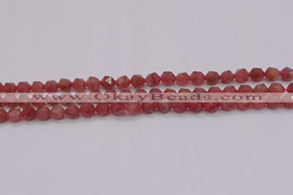 CBQ431 15.5 inches 6mm faceted nuggets strawberry quartz beads