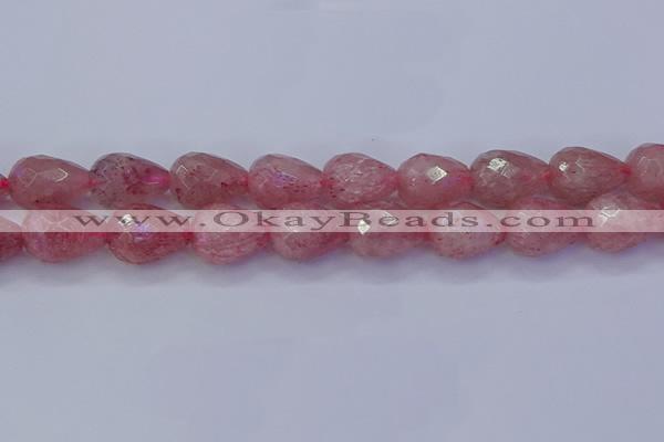 CBQ456 15.5 inches 15*20mm faceted teardrop strawberry quartz beads