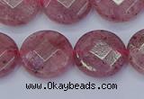 CBQ461 15.5 inches 14mm faceted coin strawberry quartz beads