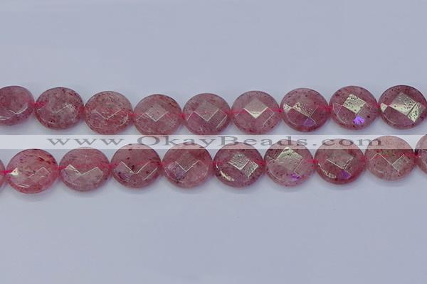 CBQ463 15.5 inches 18mm faceted coin strawberry quartz beads