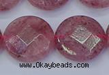 CBQ464 15.5 inches 20mm faceted coin strawberry quartz beads